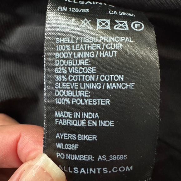 EUC AllSaints Ayers Slim Fit Leather Biker Moto Jacket Black, Size US 6 - Picture 10 of 10